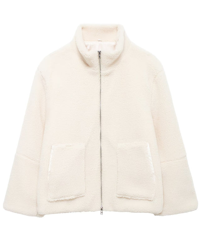 Women's Stand Collar Zipper Idle Style Lamb Wool Casual Cotton-padded Clothes Coat