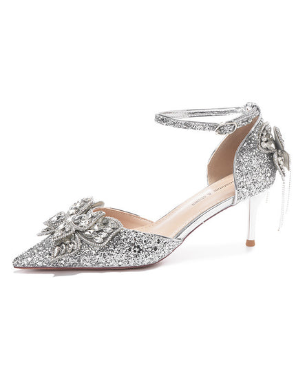 Sequin Rhinestones Bow Tassel Hollowed Sandals