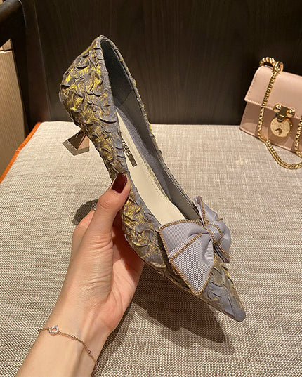 Spring And Autumn New Bow-knot Pointed Shallow Shoes