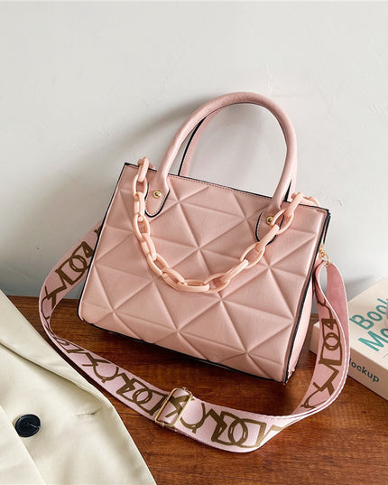 Bag Women's Bag New Spring Western Style Shoulder Bag Fashion Embroidery Thread Wide Shoulder Strap Rhombus Portable Messenger Bag