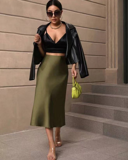 European And American Elegant Style A- Line Satin Skirt