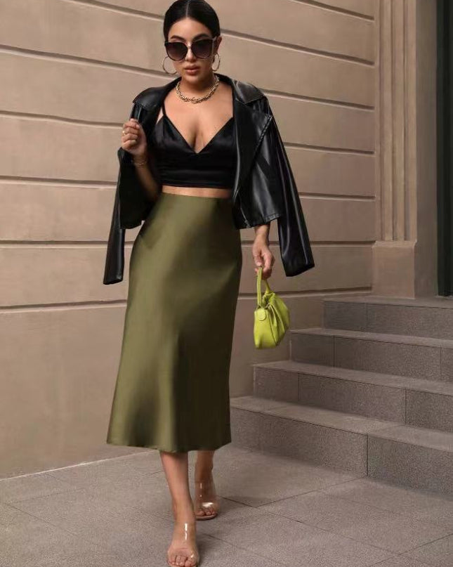 European And American Elegant Style A- Line Satin Skirt
