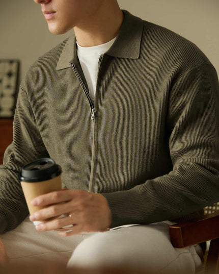 Wool Blended Men's Cardigan Zip Sweater