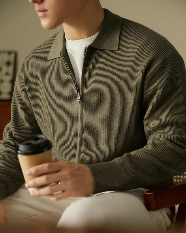 Wool Blended Men's Cardigan Zip Sweater
