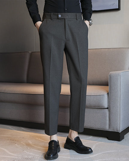Straight Retro Brown Elastic Slim Fit Brown Casual Pants
