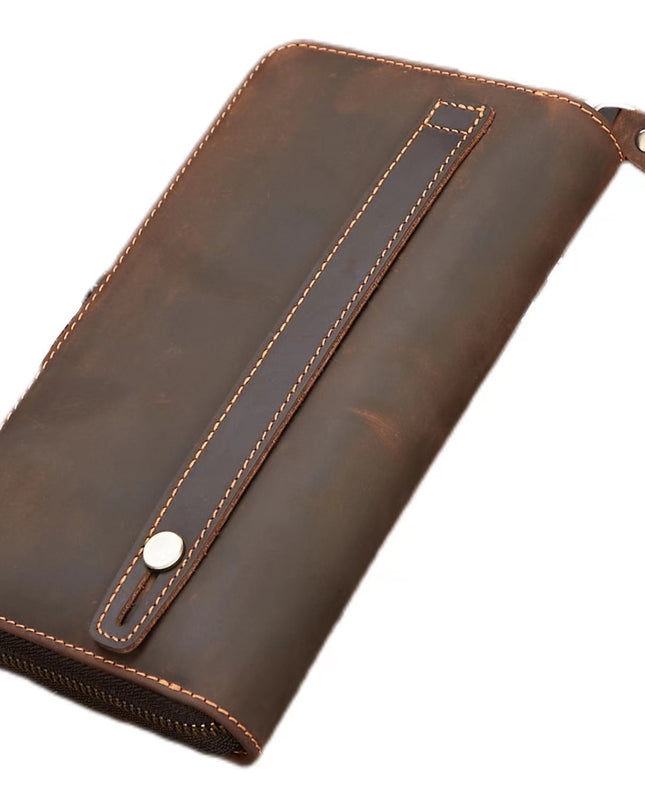 New Retro Hand Multifunctional Zipper Men's Leather Wallet