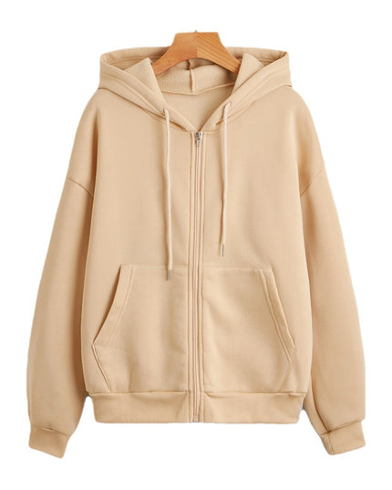 Sweater Women's Hooded Solid Color Zipper Loose Padded Coat