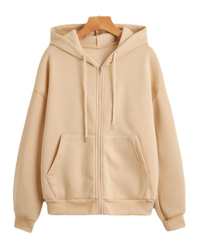 Sweater Women's Hooded Solid Color Zipper Loose Padded Coat