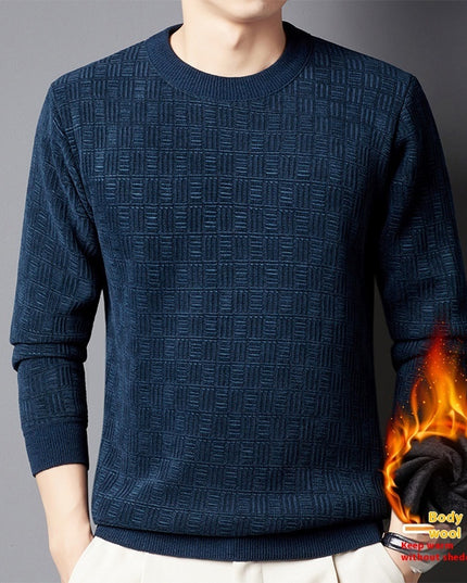Men's Jacquard Long Sleeve Fleece-lined Thick Warm Sweater