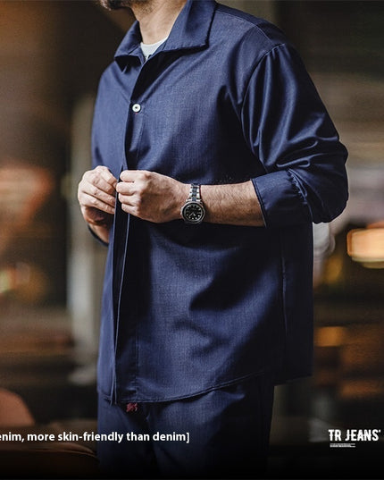 Men's American-style Retro Imitation Tencel Denim Shirt