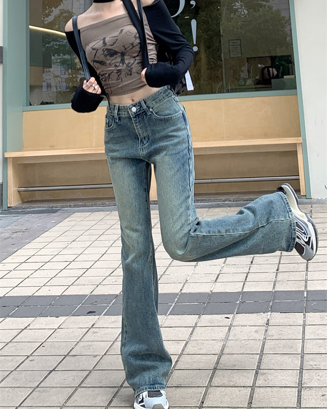 Retro Straight Jeans High Waist Wide Leg Trousers