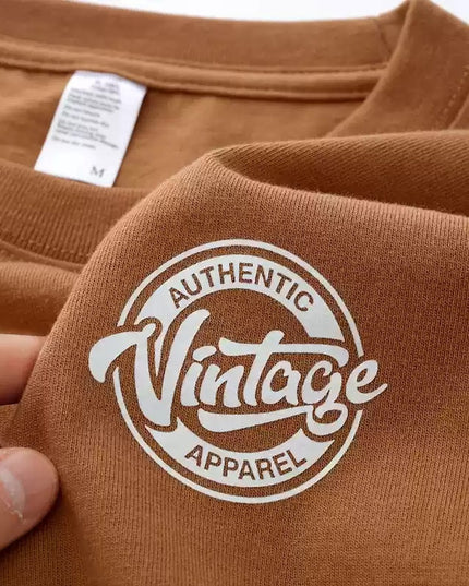 Combed Cotton Short Sleeve In Tan Color T-shirt Loose Letter Print Top