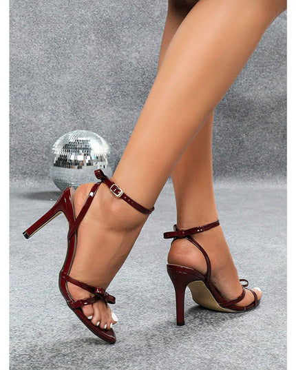 Women's Pointed Patent Leather Strap Cross Ankle Strap Stiletto Sandals High Heels