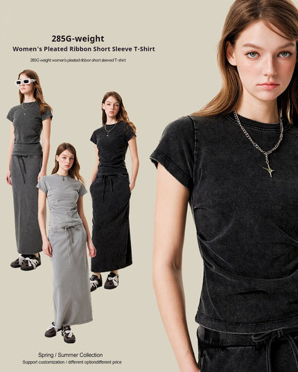 American Pleated Nipped Waist Slimming T-shirt