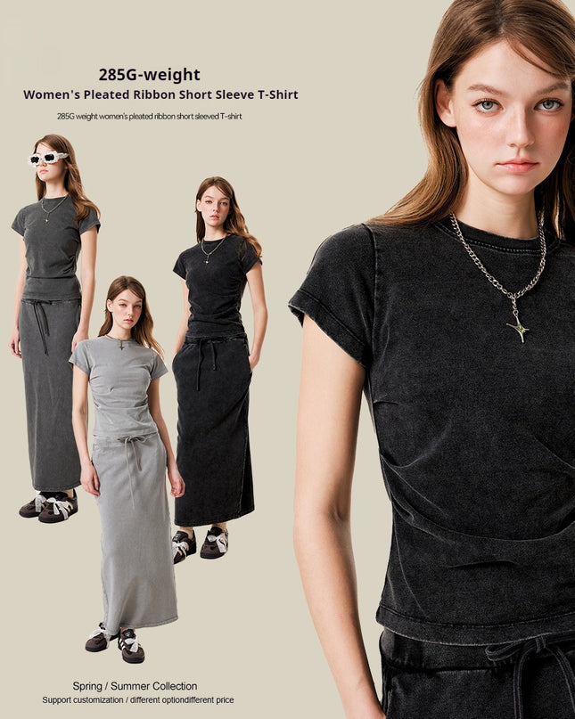 American Pleated Nipped Waist Slimming T-shirt