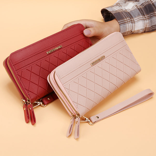 Women's Simple Double Zipper Multiple Card Slots Long Wallet