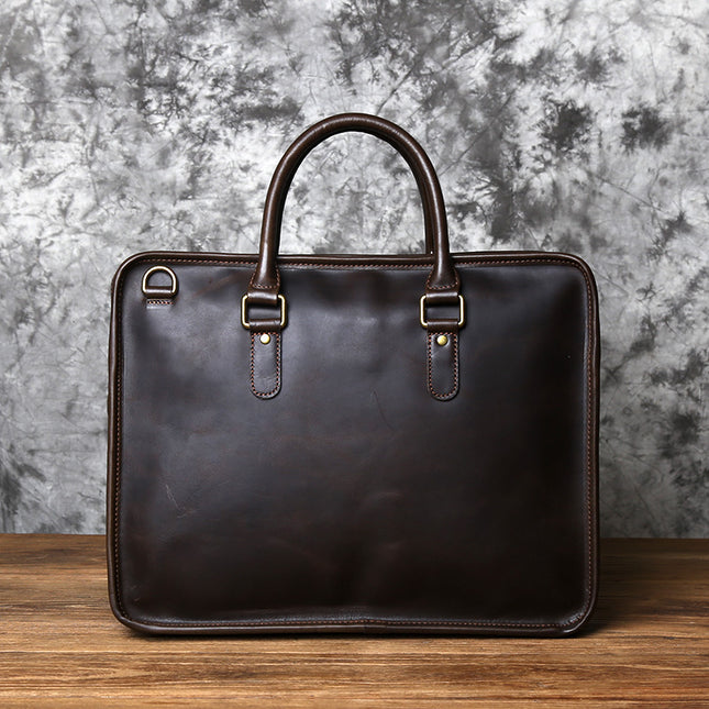 Vintage Crazy Horse Leather Handmade Men’s Handbag | Large Capacity Top Layer Cowhide Bag