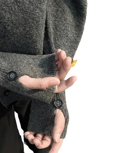 Creamy-white Breasted Knitted Cardigan For Men