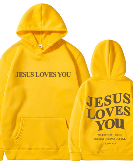 Brushed Hoody Back Letter Print Hooded Sweater