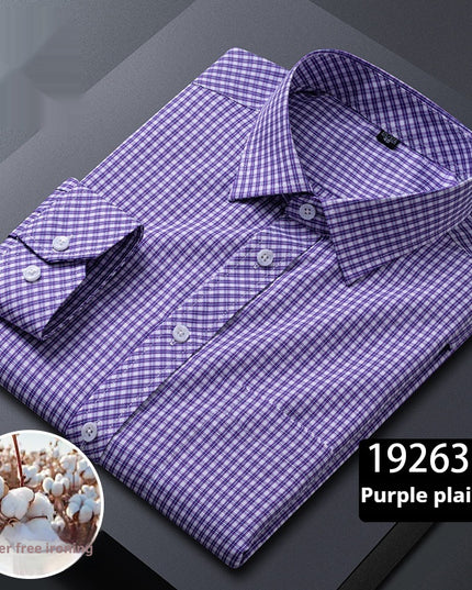 Men's Long-sleeved Plaid Middle-aged Business Square Collar Shirt