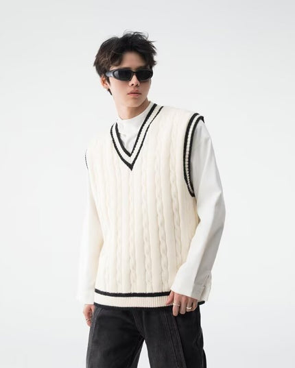 British College Style V-neck Knitted Vest