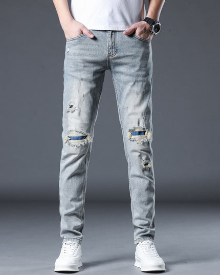 New Patch Ripped Jeans Men's Stretch