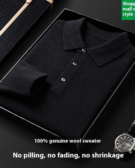 Men's Autumn And Winter Solid Color Shirt Middle-aged Polo Sweater