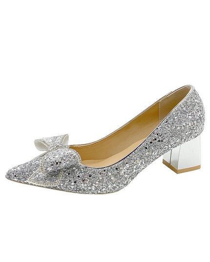 Crystal Sequins Wedding Xiuhe Chunky Heel Pointed-toe Shoes