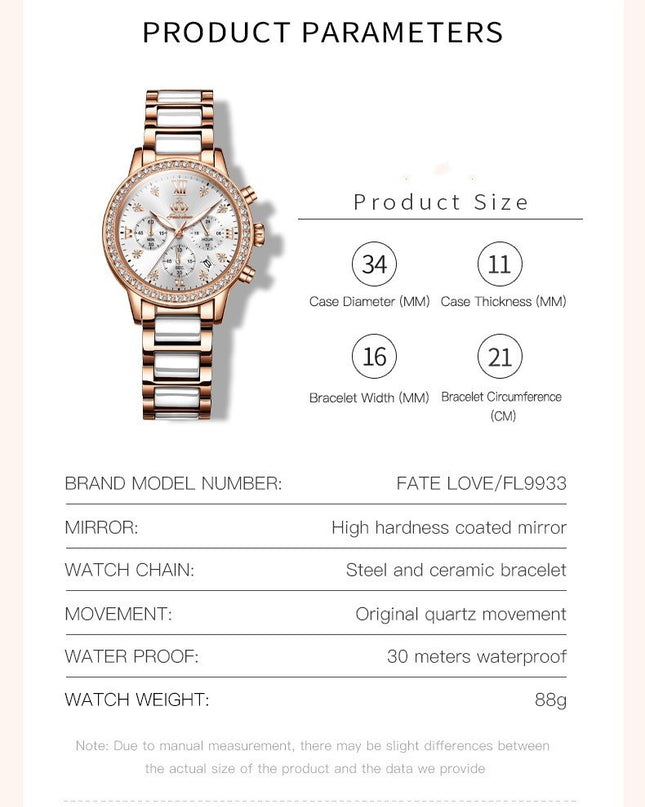 Simple Rhinestone Quartz Watch Waterproof Women's Watch