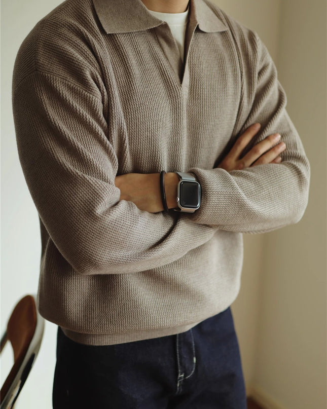 V-neck Sweater Pullover Sweater Lapel Heavy Warm