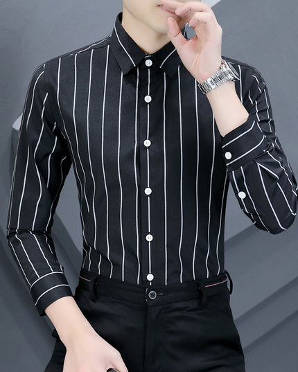 Summer Men's Casual Long-sleeved Striped Shirt