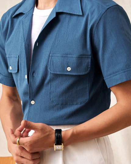 Cuban Collar Shirt Men's Short Sleeve Summer Thin