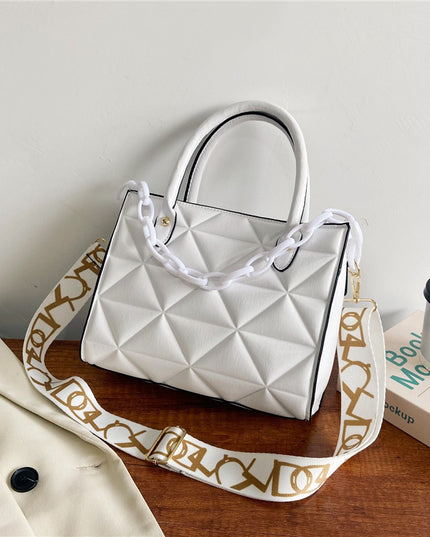 Bag Women's Bag New Spring Western Style Shoulder Bag Fashion Embroidery Thread Wide Shoulder Strap Rhombus Portable Messenger Bag