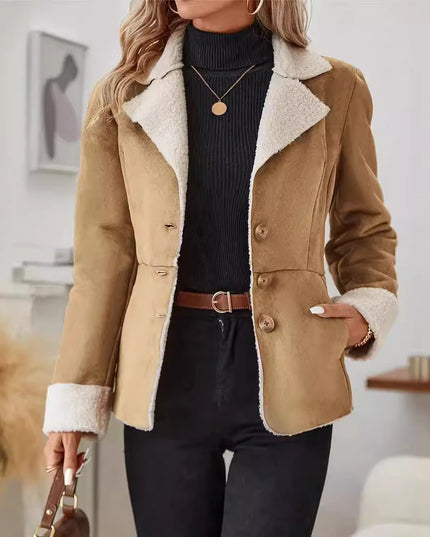 Casual Fashion Cold-proof Warm Fur Integrated Lapel Pocket Jacket