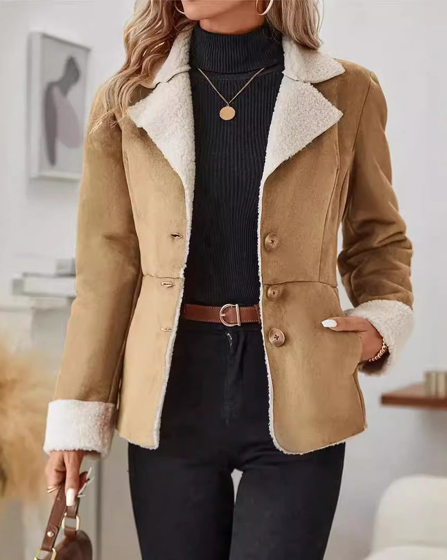 Casual Fashion Cold-proof Warm Fur Integrated Lapel Pocket Jacket