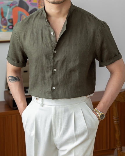 Men's Commuter Light Cooked Casual Breathable Pure Linen Long Sleeve Shirt