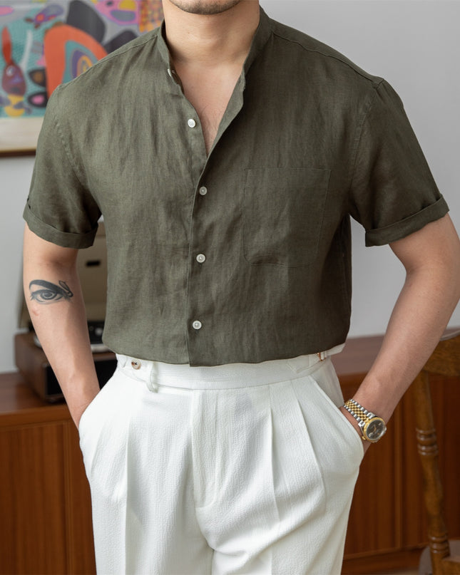 Men's Commuter Light Cooked Casual Breathable Pure Linen Long Sleeve Shirt
