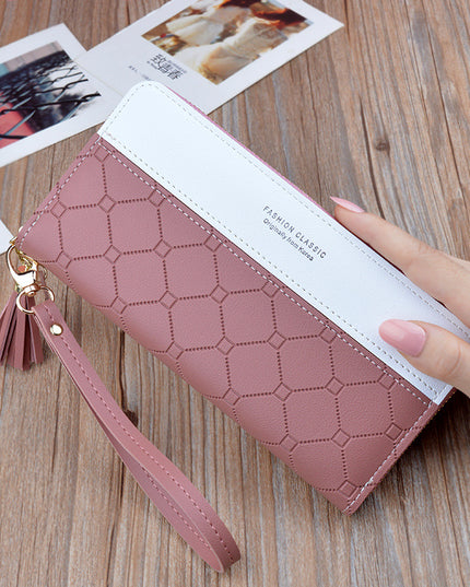 Ladies In Hand Long Zipper Tassel Stitching Embossed Large-capacity Wallet