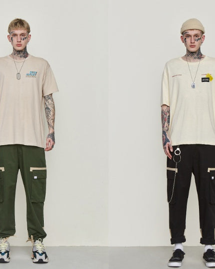 Drawstring beamed overalls