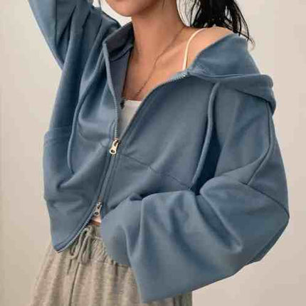 Chic Niche Zipper Hooded Long Sleeve Sweater Coat