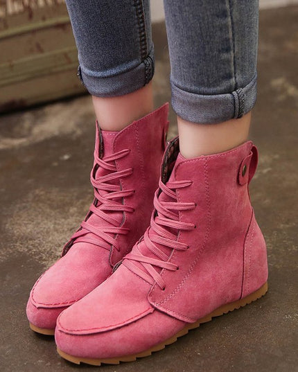 Flat bottom strap fastening boots