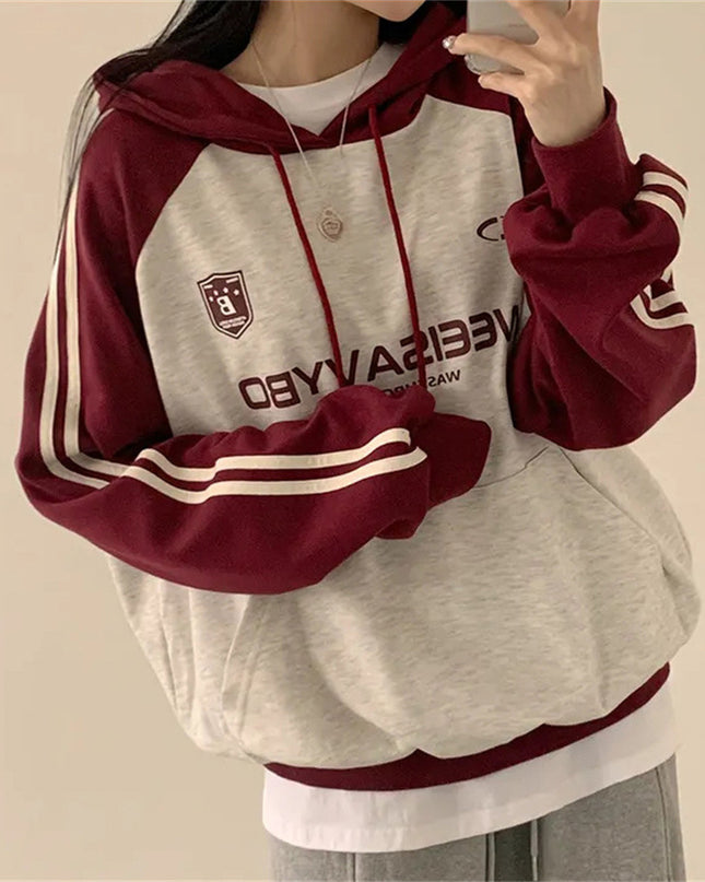 Thin Stitching Velvet Padded Hooded Sweatshirt Women