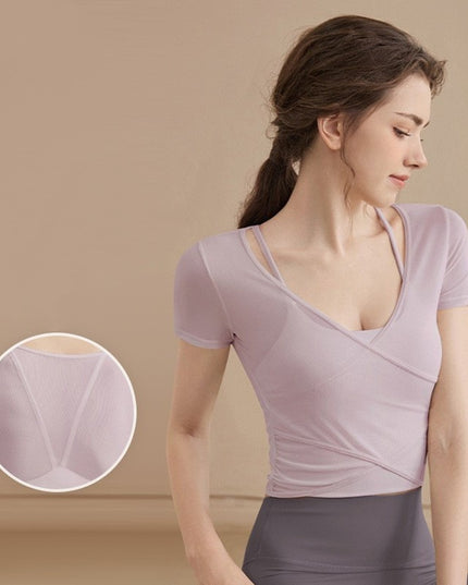 Workout Clothes Pilates Suit Short Sleeve With Chest Pad