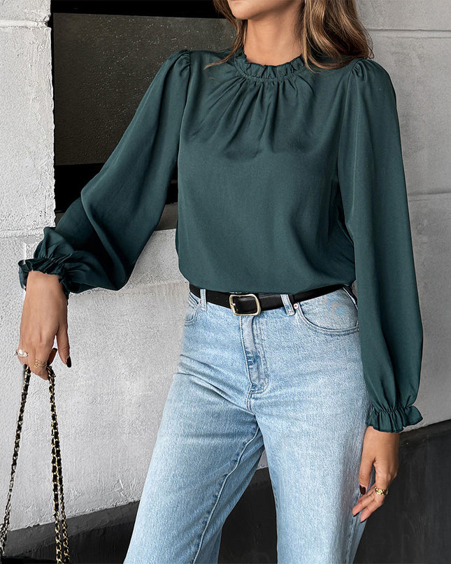 European And American Leisure Simple Style Long Sleeve Solid Color Stringy Selvedge Shirt
