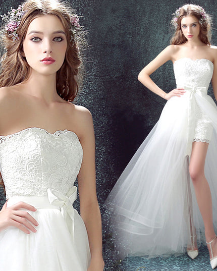 Sexy Detachable Skirt Mermaid Tulle Lace Appliques Short Wedding Dress New Wedding Dresses