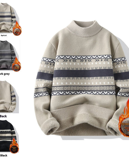 One-piece Velvet Sweater Men's Mock Neck Knitted Sweater Fashion Knitting Pullovers Men Autumn Winter Daily Casual Warm Pullover Sweaters Man
