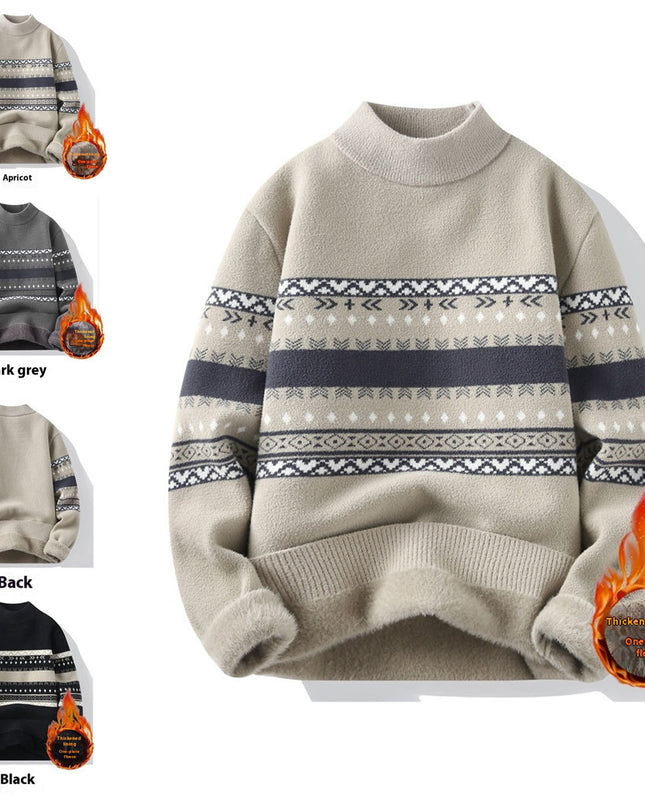 One-piece Velvet Sweater Men's Mock Neck Knitted Sweater Fashion Knitting Pullovers Men Autumn Winter Daily Casual Warm Pullover Sweaters Man
