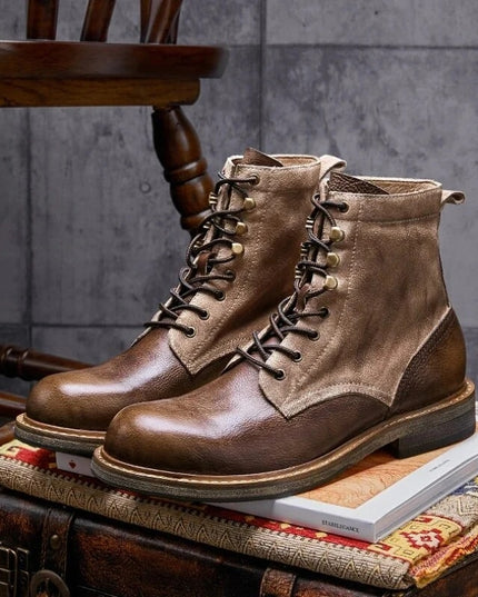 Genuine Leather Fleece Lined Mid-Top Martin Men's Boots High-top Trendy Foreman Motorcycle Desert Boots
