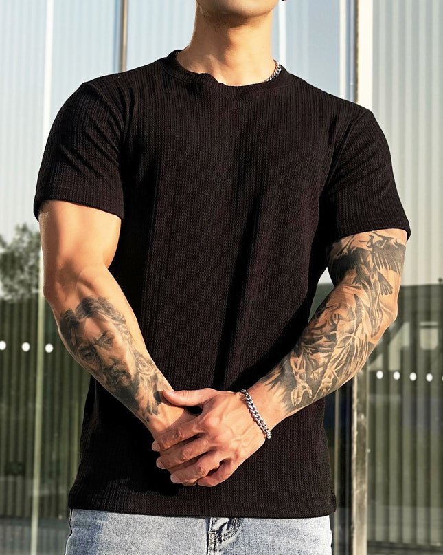 Simplicity All-matching Slim Fit Breathable Stretch Sports Fitness Round Neck Short Sleeve