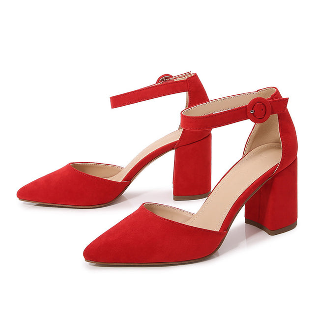 Pointed Toe Chunky Heel High Heel Shoes With Strap